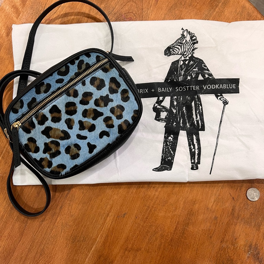 Brix Bailey SOSTTER blue leopard print faux calf skin crossbody
